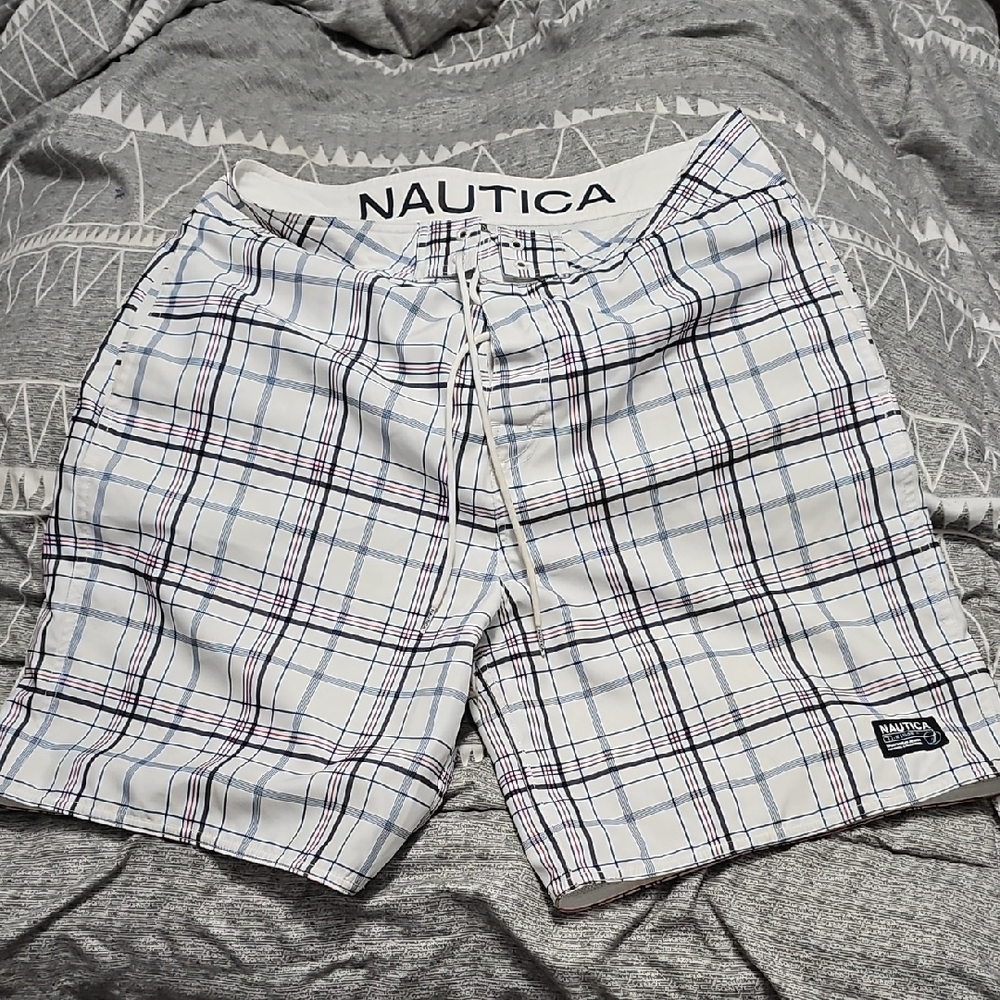 Nautica Plaid Hybrid Shorts - White and Blue